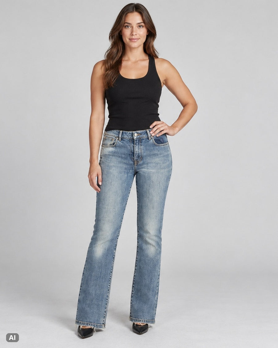 Brooks Brothers Mid Rise Bootcut Jeans – Gr. EU 36 / S – Ganzkörper, KI-Visualisierung am Model