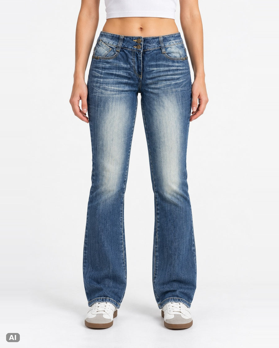 In Extenso Mid Rise Bootcut Jeans – Gr. EU 40 / L – Ganzkörper, KI-Visualisierung am Model