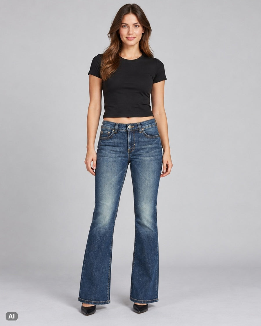 DKNY Jeans Bootcut Mid Waist – Gr. EU 36 / S – Ganzkörper, KI-Visualisierung am Model