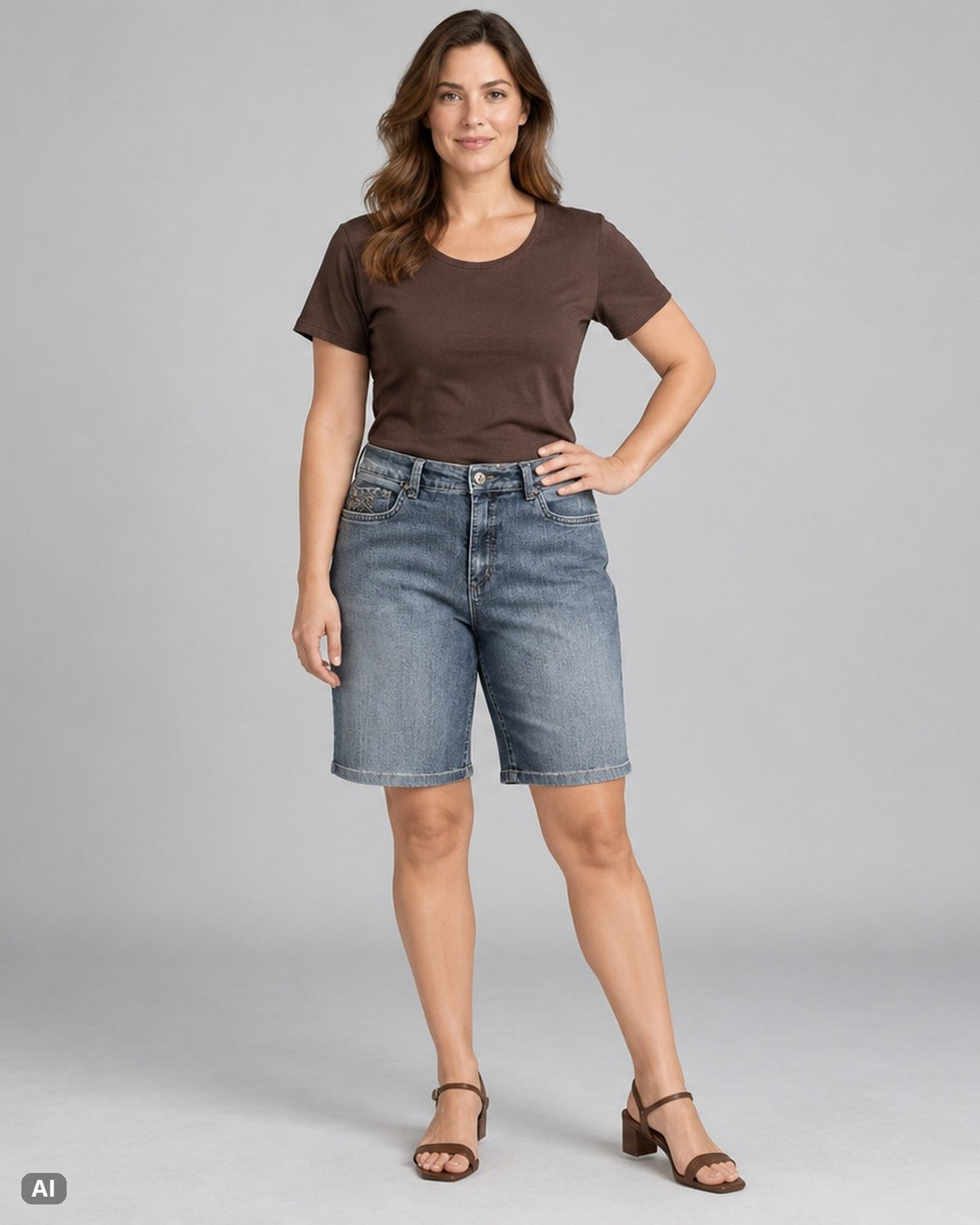 Gloria Vanderbilt Amanda, gerade Jeans-Bermuda – Gr. EU 36 / S – Ganzkörper, KI-Visualisierung am Model