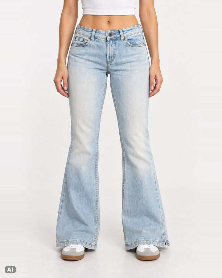 Maurices Morgan, Mid Waist, Flare-Jeans – Gr. EU 38 / M – Ganzkörper, KI-Visualisierung am Model