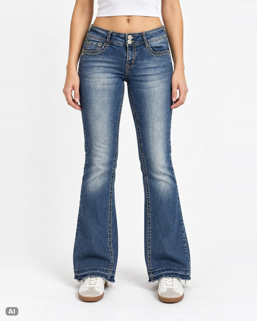 WallFlower Luscious Curvy Fit Bootcut Jeans… – Gr. W27 / EU 36 / S – Ganzkörper, KI-Visualisierung am Model