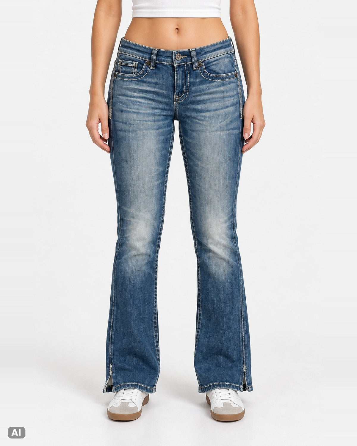 BKE Aiden Mid Rise Bootcut-Jeans – Gr. EU 36 / S – Ganzkörper, KI-Visualisierung am Model