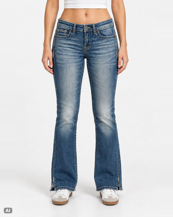 BKE Aiden Mid Rise Bootcut-Jeans – Gr. EU 36 / S – Ganzkörper, KI-Visualisierung am Model