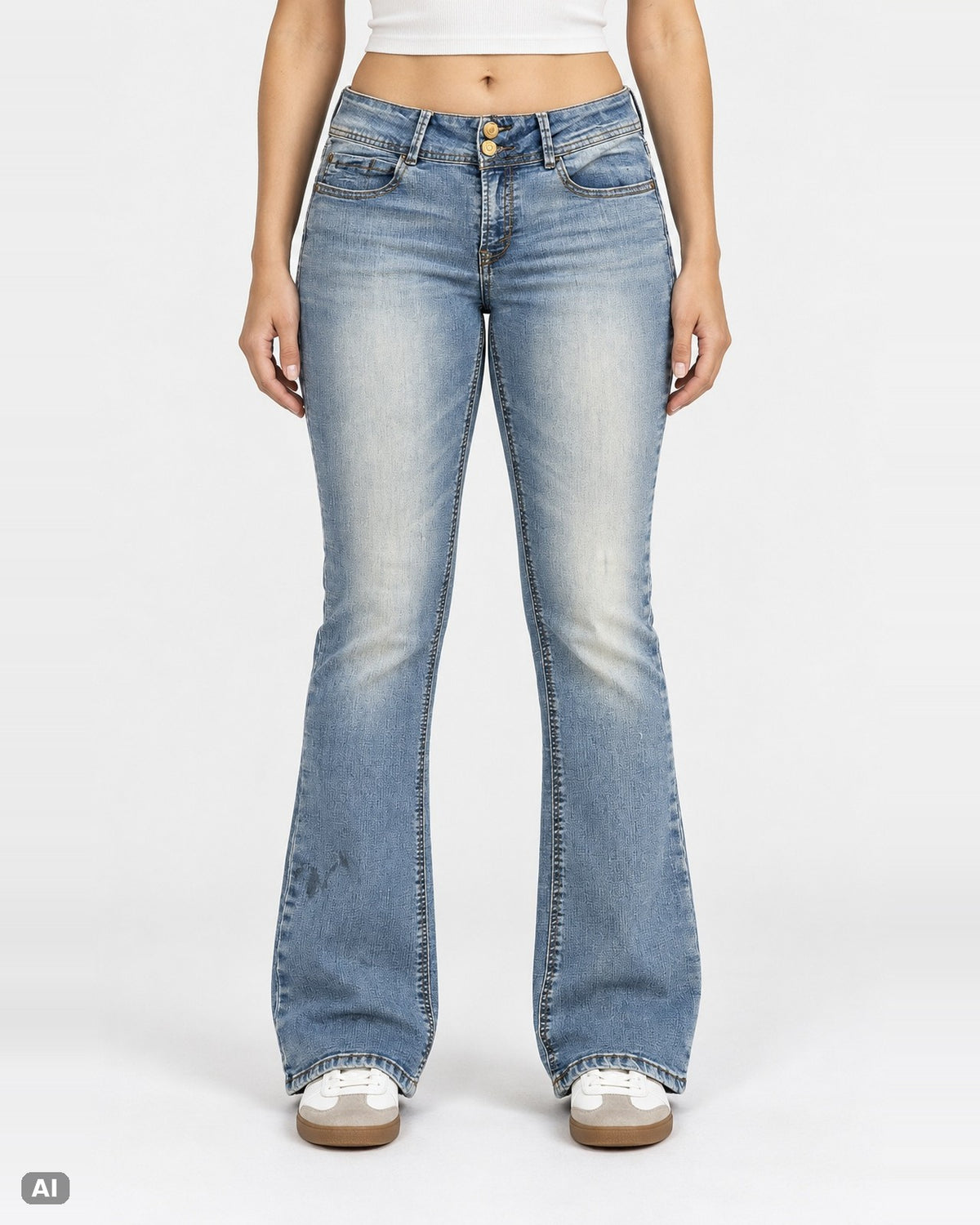 Wallflower Luscious Curvy Mid-Waist-Bootcut-Jeans – Gr. EU 36 / S – Ganzkörper, KI-Visualisierung am Model