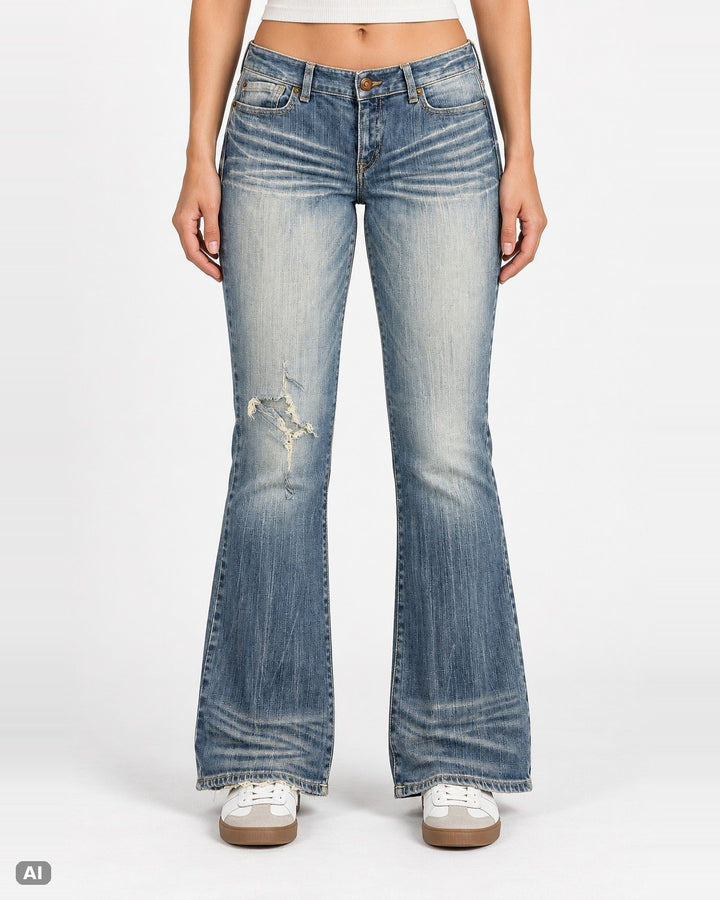 Express Bootcut Low Rise Jeans – Gr. EU 40 / L – Ganzkörper, KI-Visualisierung am Model