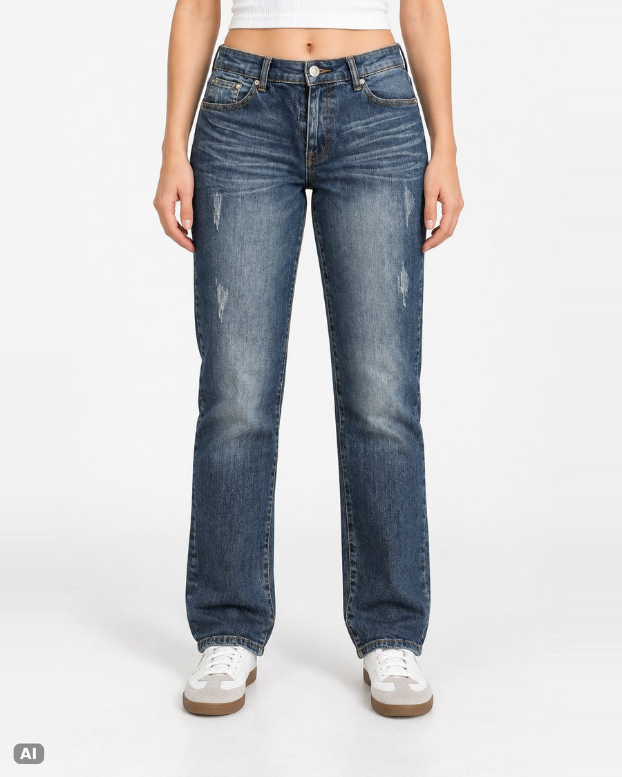 AJC by Arizona Mid Waist Straight Leg Jeans – Gr. EU 42 / XL – Ganzkörper, KI-Visualisierung am Model