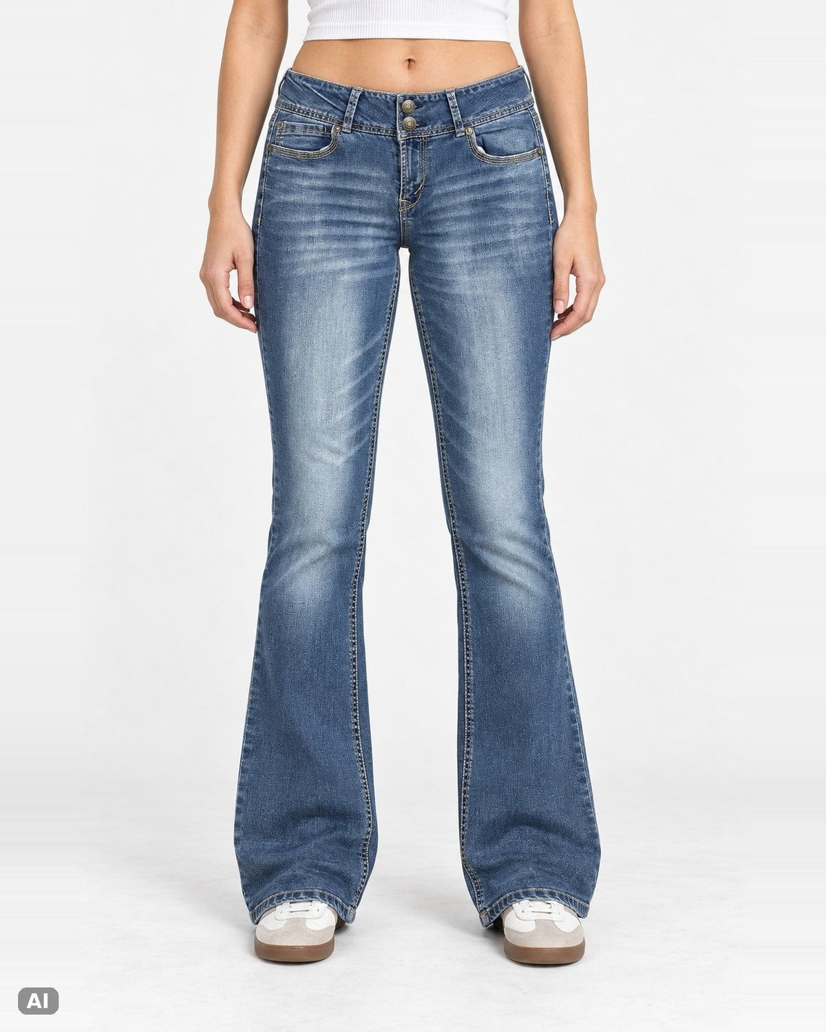 Wallflower Mid Waist Bootcut-Jeans – Gr. EU 36 / S – Ganzkörper, KI-Visualisierung am Model