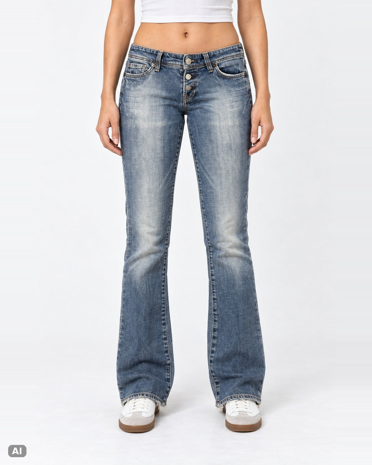 Citizens of Humanity Low Rise Bootcut Jeans – Gr. EU 36 / S – Ganzkörper, KI-Visualisierung am Model