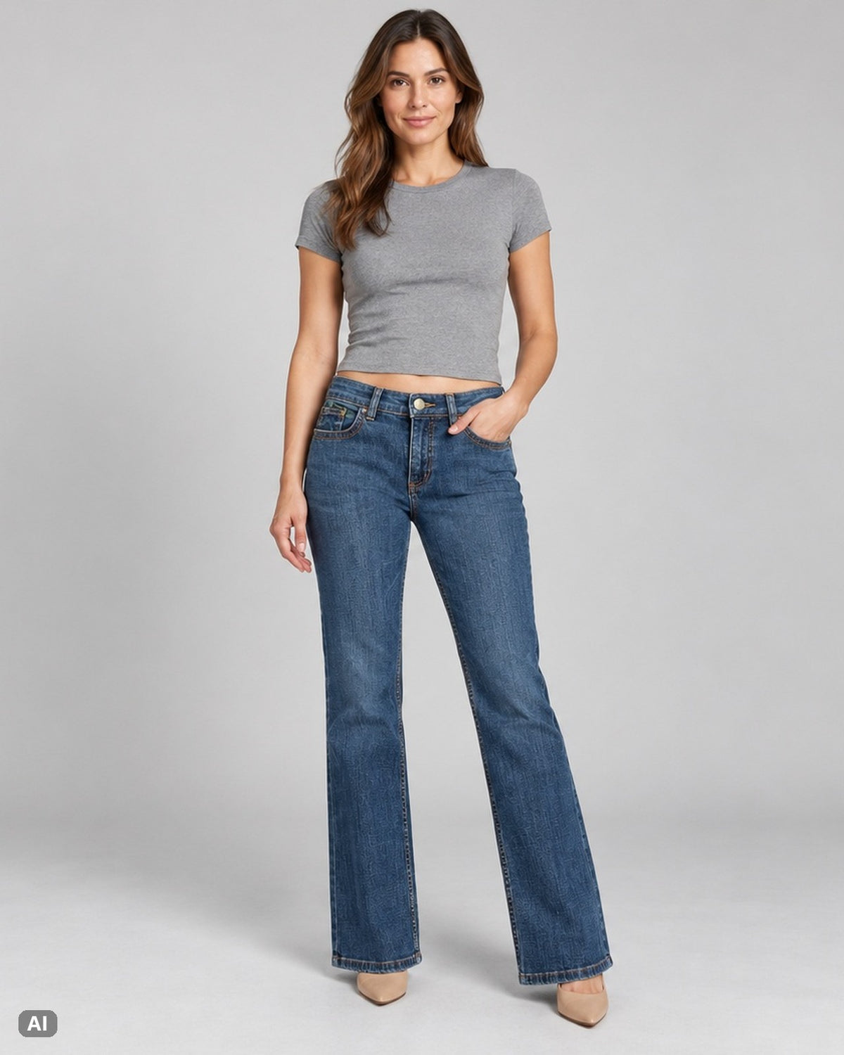 Per Una Bootcut Mid Rise Jeans – Gr. EU 36 / S – Ganzkörper, KI-Visualisierung am Model