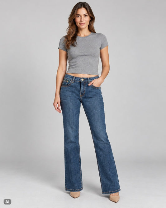 Per Una Bootcut Mid Rise Jeans – Gr. EU 36 / S – Ganzkörper, KI-Visualisierung am Model