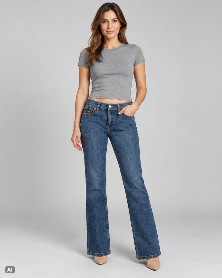Per Una Bootcut Mid Rise Jeans – Gr. EU 36 / S – Ganzkörper, KI-Visualisierung am Model