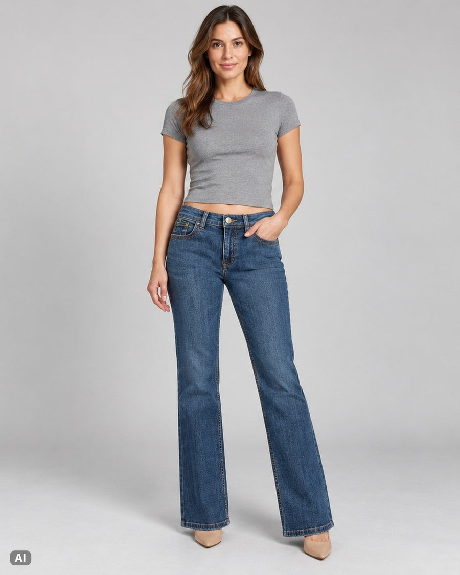 Per Una Bootcut Mid Rise Jeans – Gr. EU 36 / S – Ganzkörper, KI-Visualisierung am Model