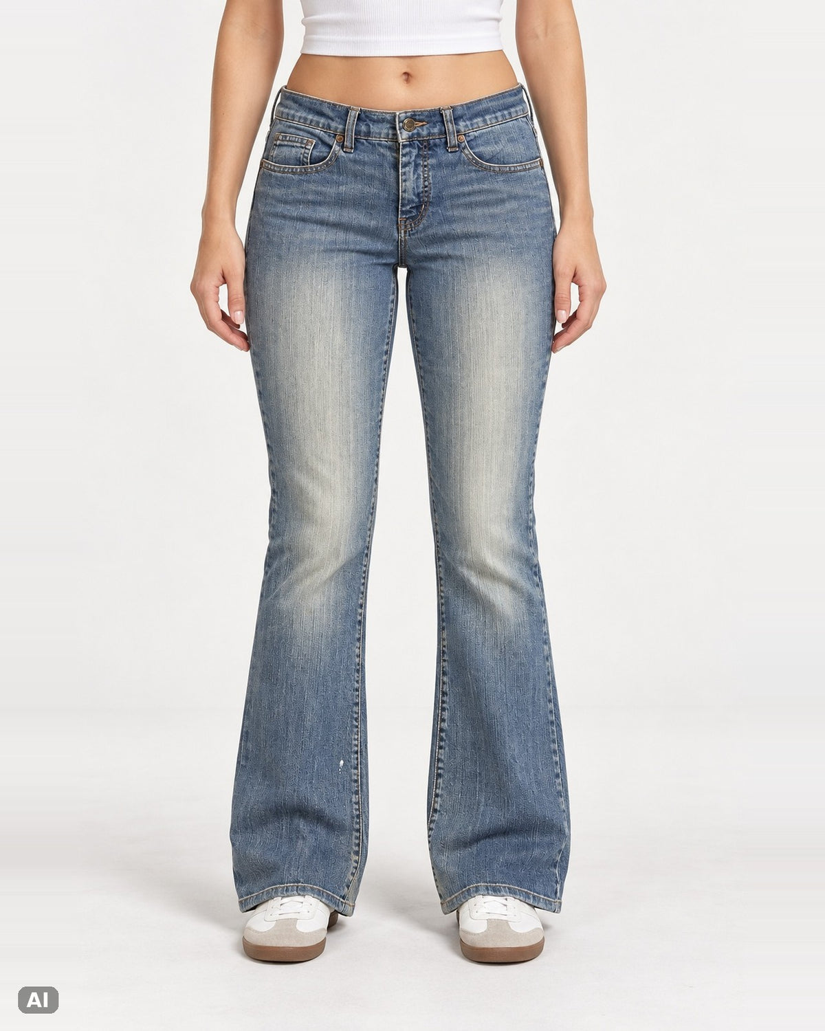 Faded Glory Mid Waist Bootcut Jeans – Gr. EU 40 / L – Ganzkörper, KI-Visualisierung am Model