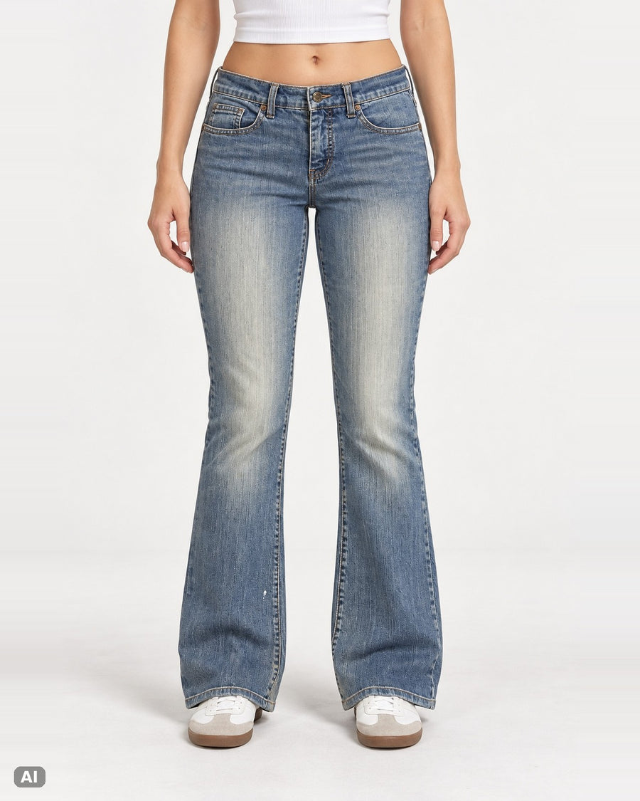 Faded Glory Mid Waist Bootcut Jeans – Gr. EU 40 / L – Ganzkörper, KI-Visualisierung am Model