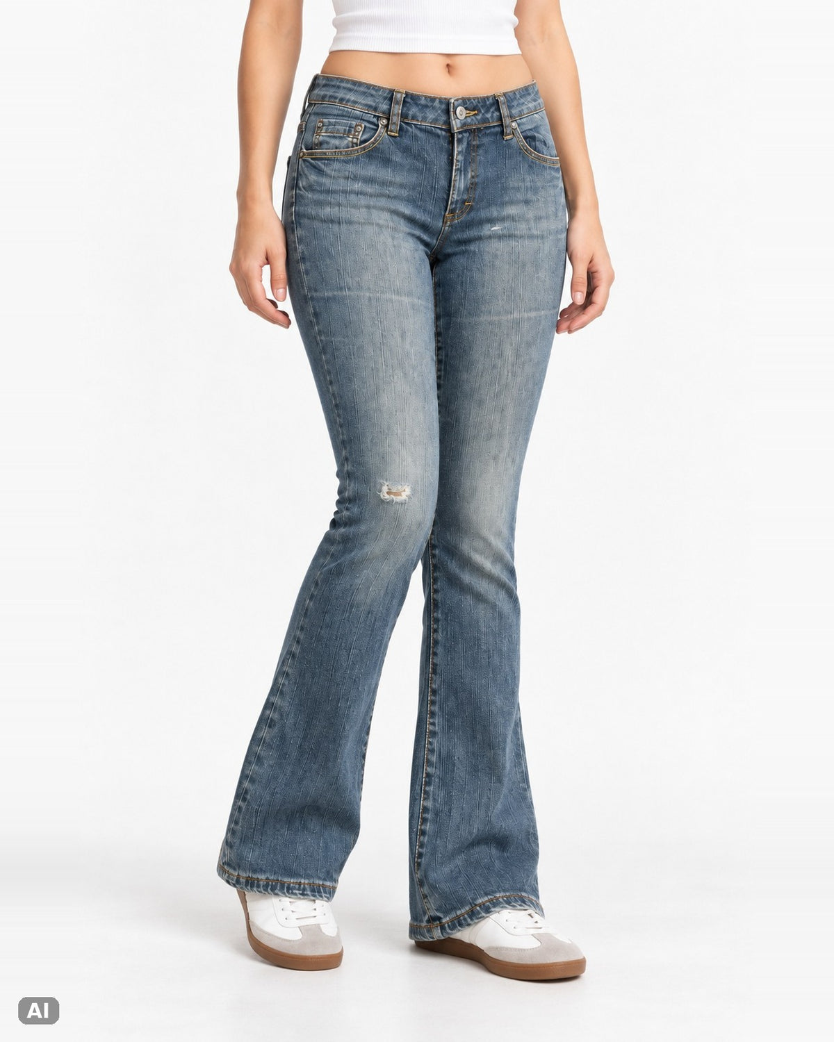Ana Mid Waist Bootcut-Jeans – Gr. EU 40 / L – Vorne, KI-Visualisierung am Model