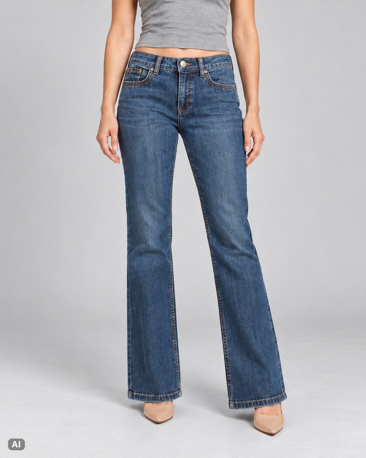 Per Una Bootcut Mid Rise Jeans – Gr. EU 36 / S – Vorne, KI-Visualisierung am Model