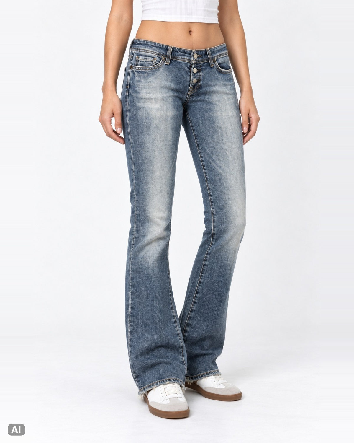 Citizens of Humanity Low Rise Bootcut Jeans – Gr. EU 36 / S – Vorne, KI-Visualisierung am Model