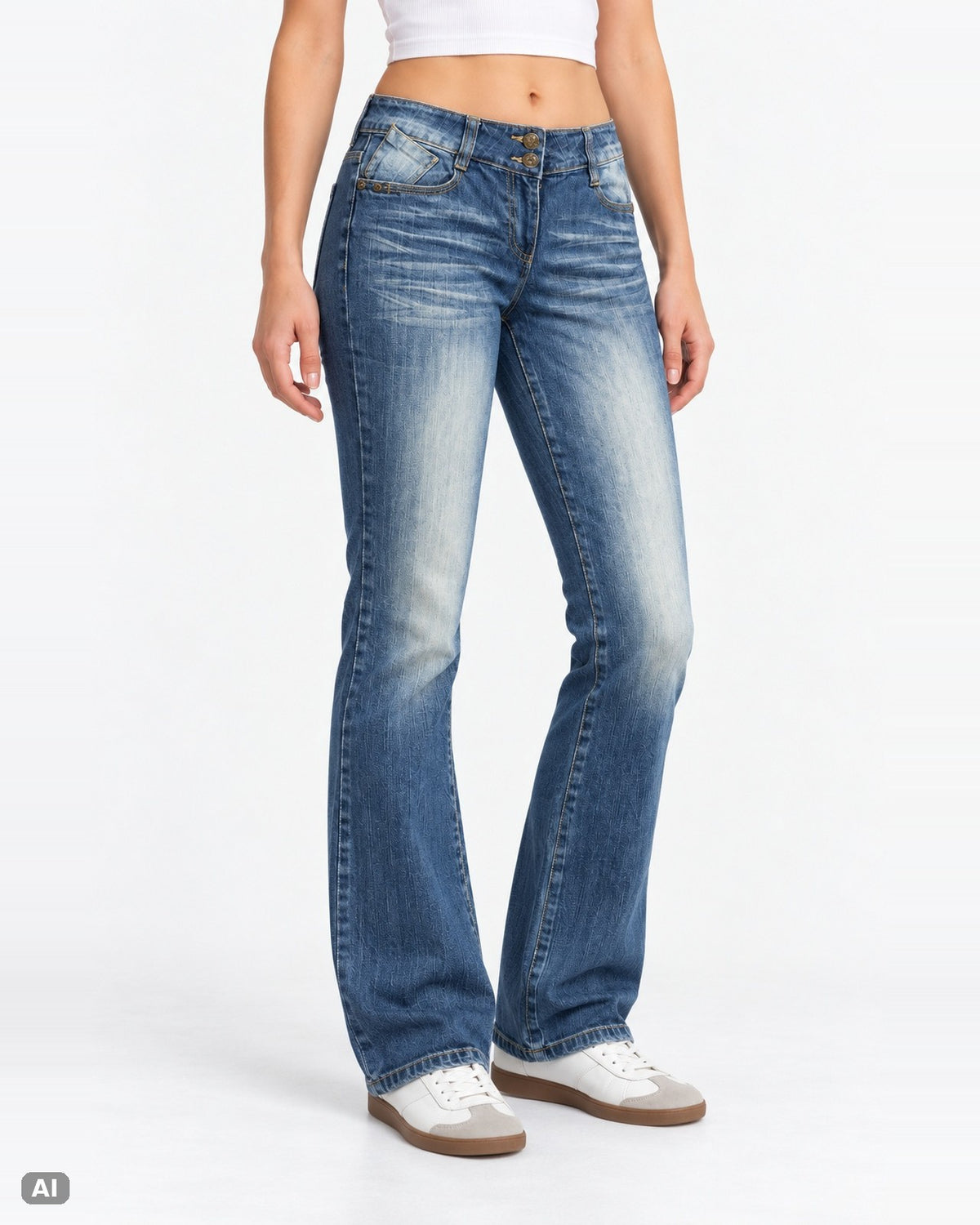In Extenso Mid Rise Bootcut Jeans – Gr. EU 40 / L – Vorne, KI-Visualisierung am Model
