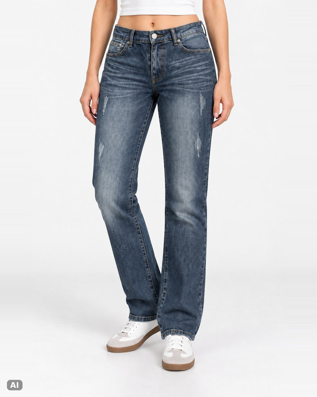 AJC by Arizona Mid Waist Straight Leg Jeans – Gr. EU 42 / XL – Vorne, KI-Visualisierung am Model