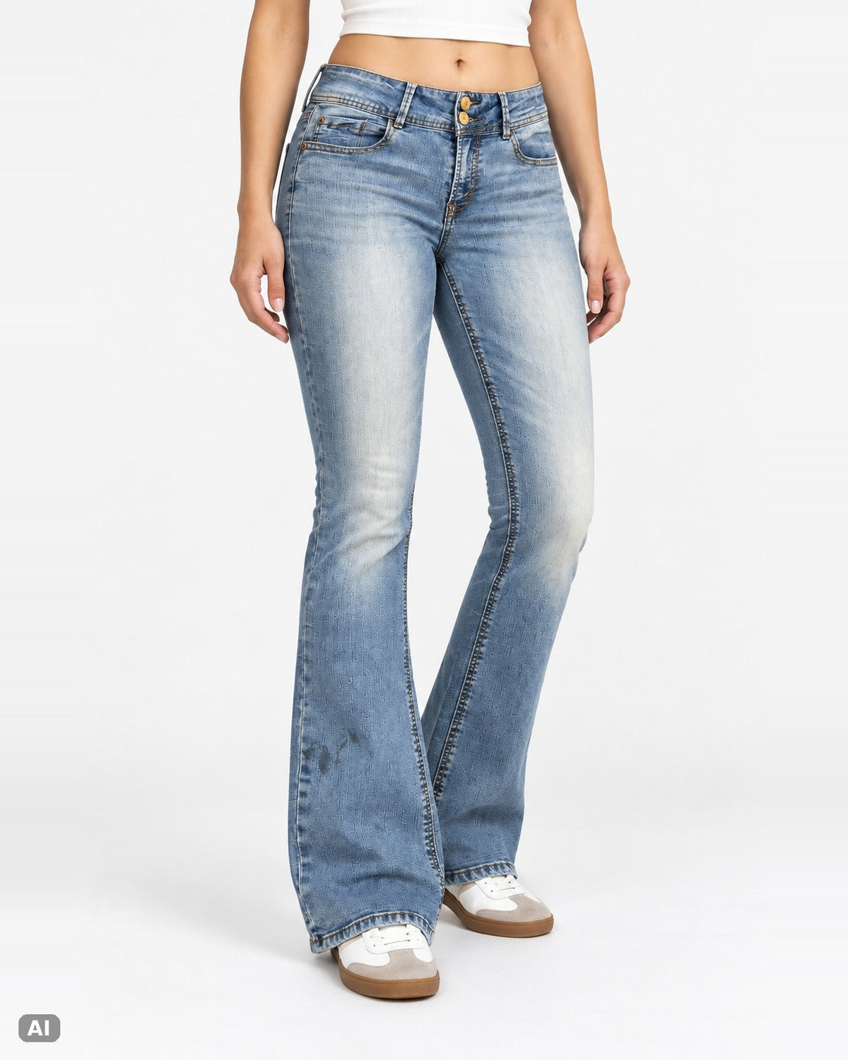 Wallflower Luscious Curvy Mid-Waist-Bootcut-Jeans – Gr. EU 36 / S – Vorne, KI-Visualisierung am Model