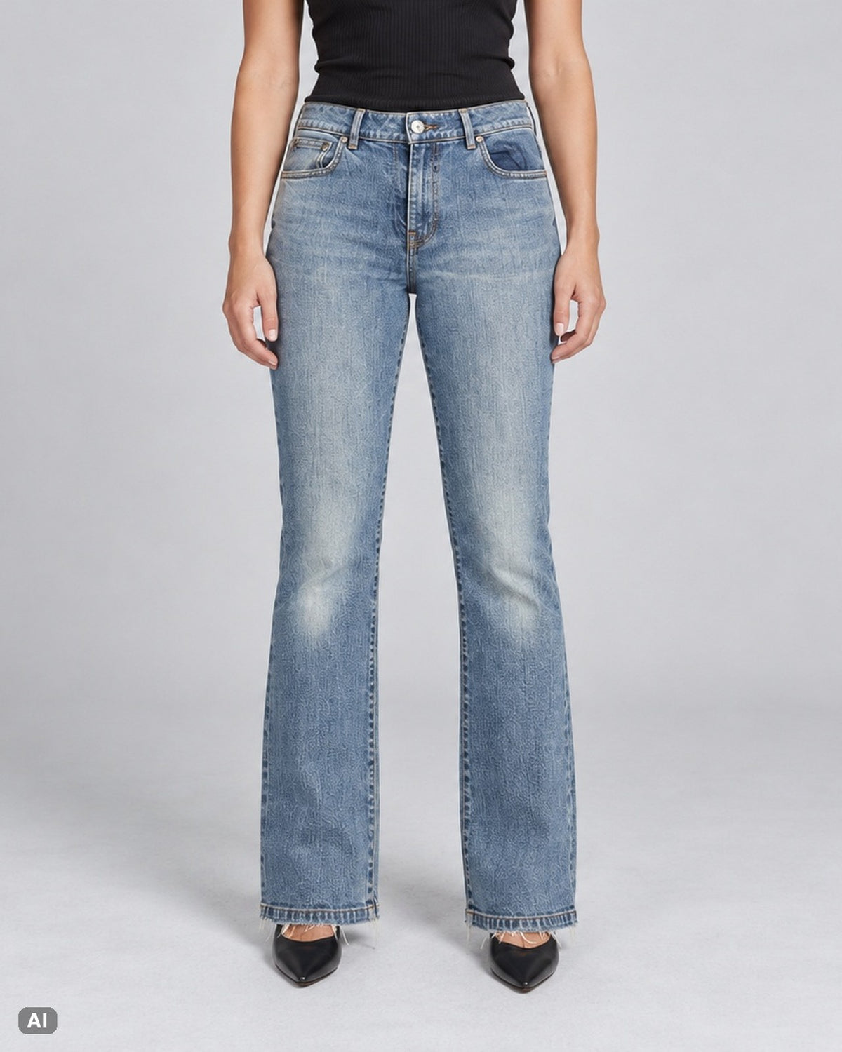 Brooks Brothers Mid Rise Bootcut Jeans – Gr. EU 36 / S – Vorne, KI-Visualisierung am Model