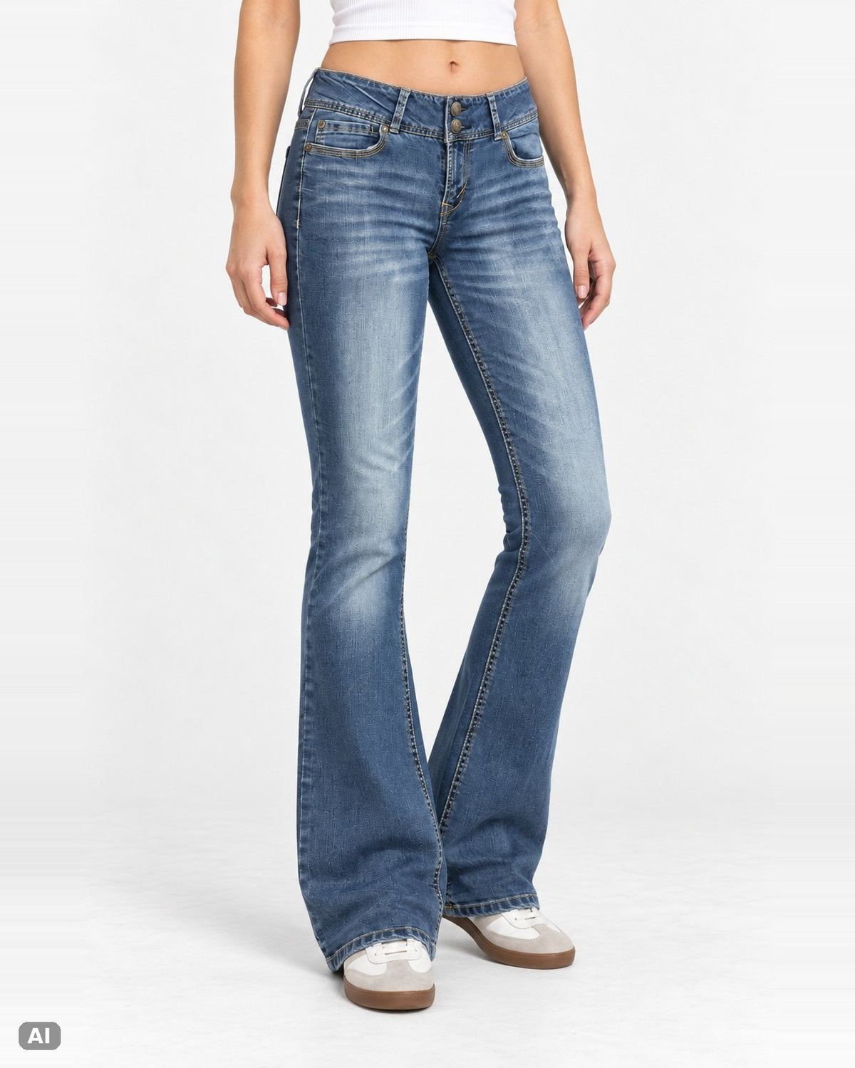 Wallflower Mid Waist Bootcut-Jeans – Gr. EU 36 / S – Vorne, KI-Visualisierung am Model