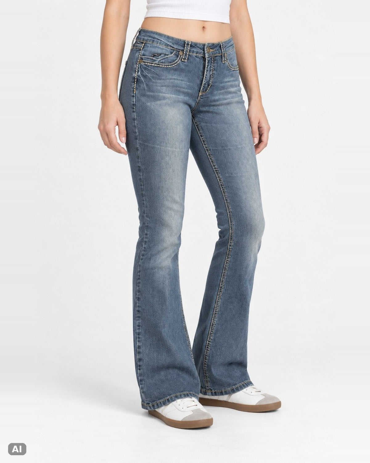 Royalty by YMI Mid Waist Bootcut Jeans – Gr. EU 40 / L – Vorne, KI-Visualisierung am Model