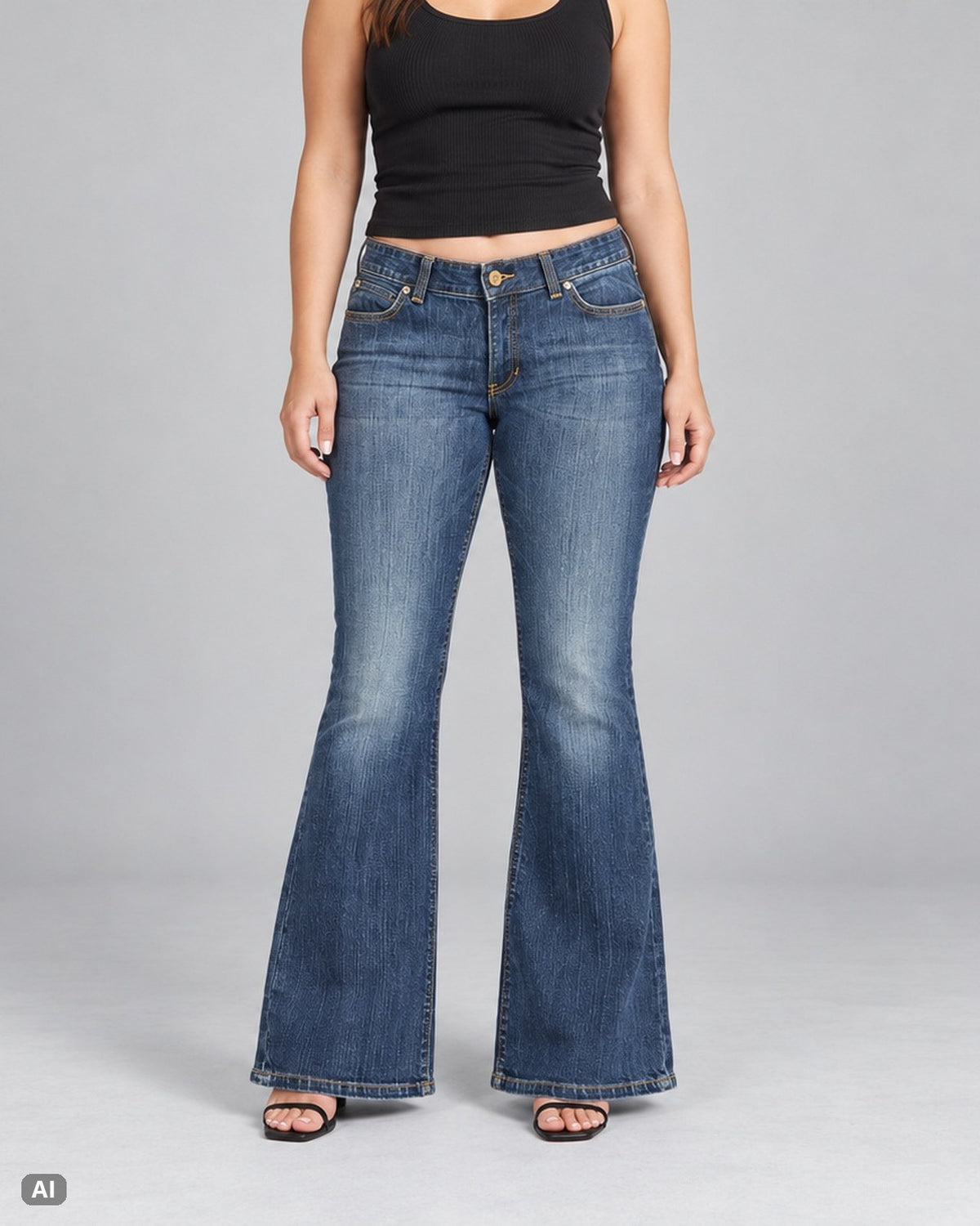 Gap Curvy Low Rise Flare Jeans – Gr. EU 36 / S – Vorne, KI-Visualisierung am Model