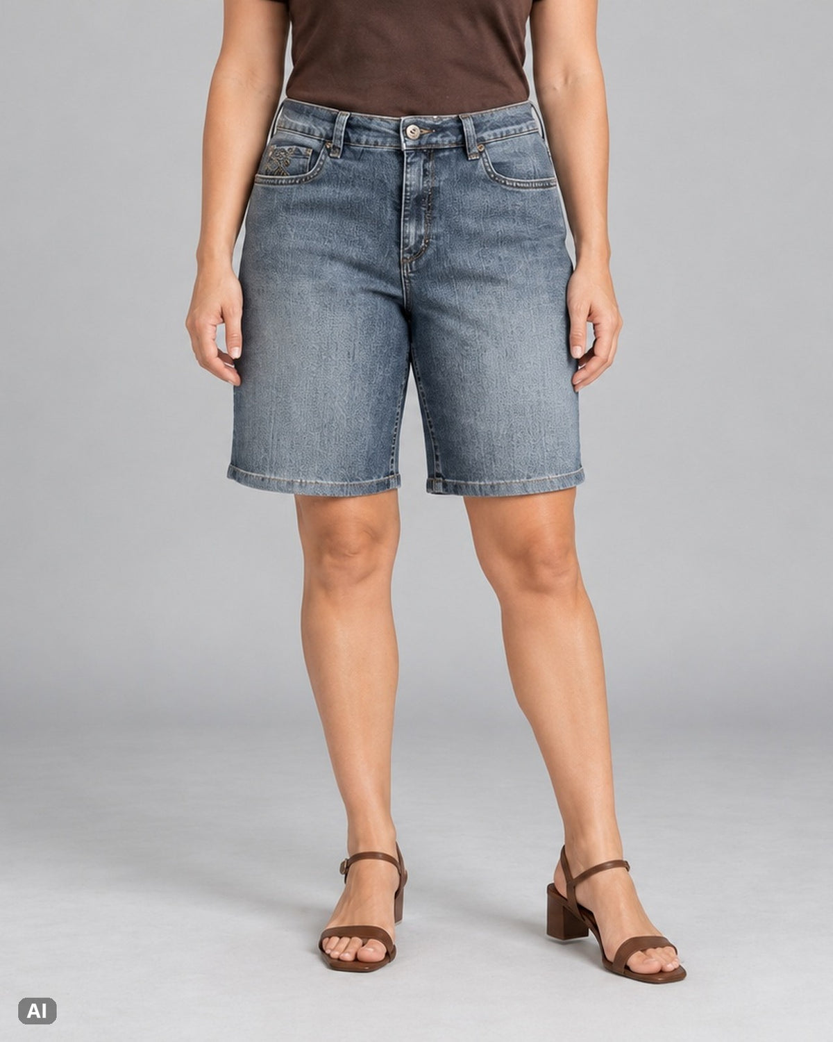 Gloria Vanderbilt Amanda, gerade Jeans-Bermuda – Gr. EU 36 / S – Vorne, KI-Visualisierung am Model