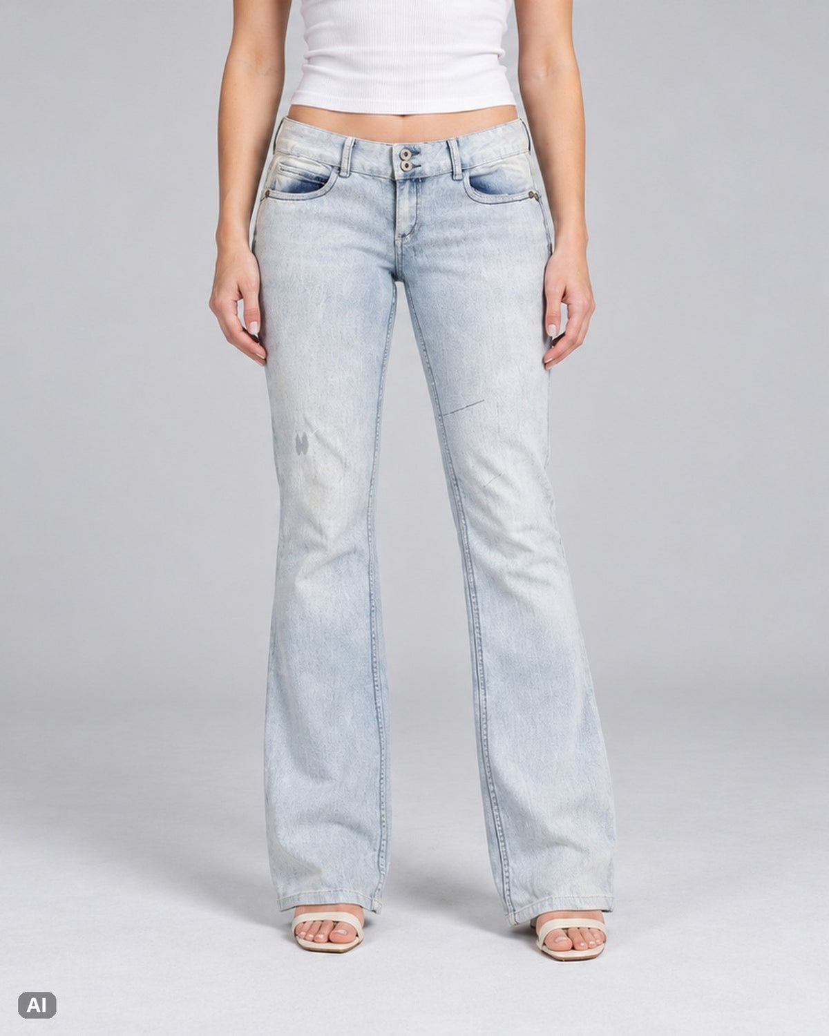 Twentyone Black by Rue21 Low Rise Slim Bootcut Jeans – Gr. EU 38 / M – Vorne, KI-Visualisierung am Model