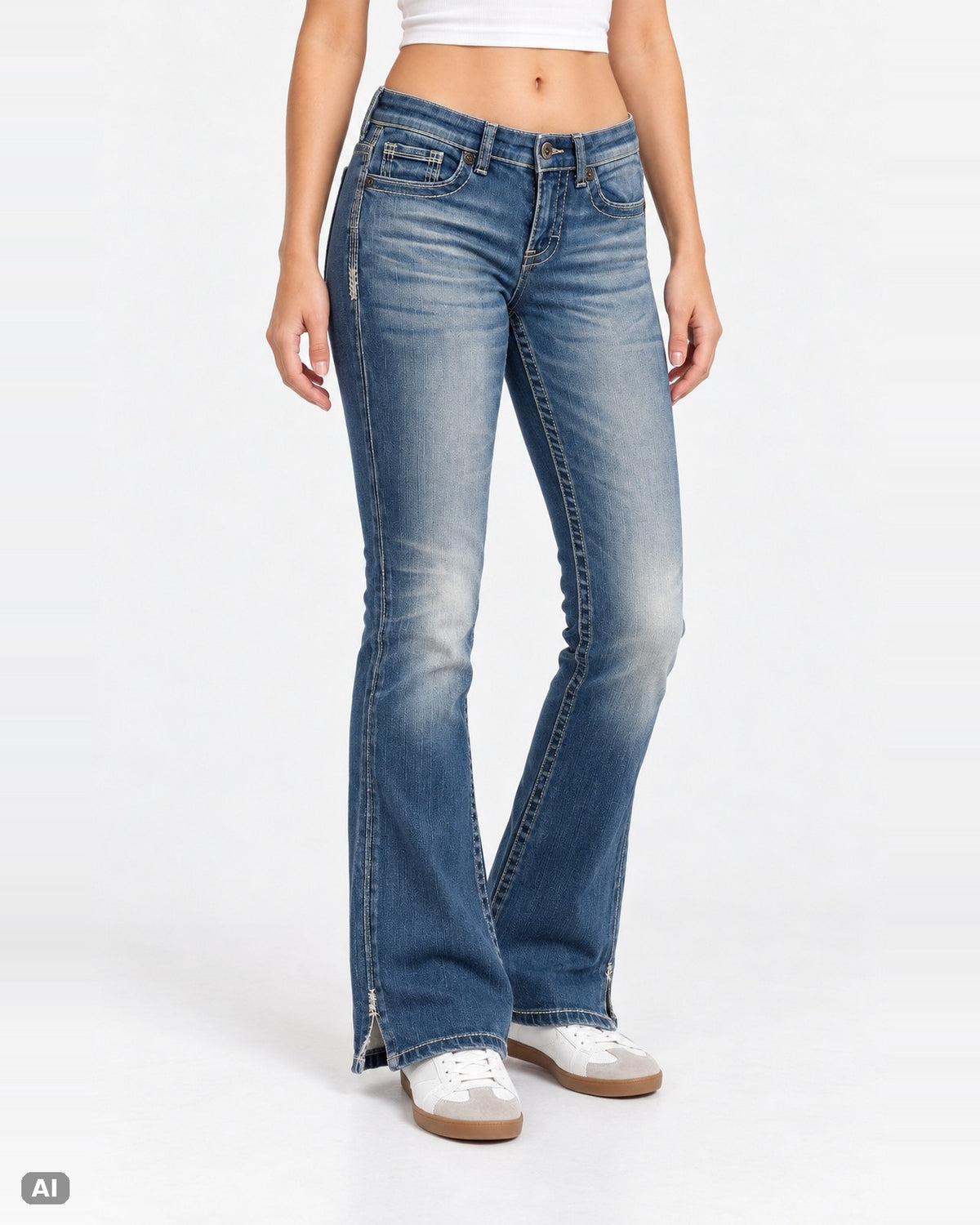 BKE Aiden Mid Rise Bootcut-Jeans – Gr. EU 36 / S – Vorne, KI-Visualisierung am Model