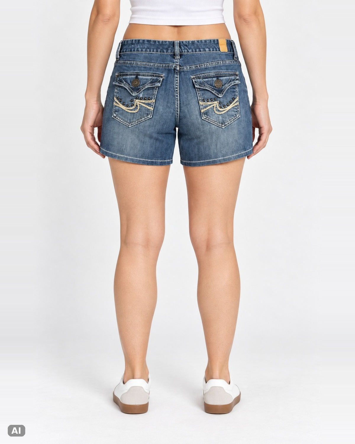 Maurices Low Waist Straight Jeansshorts – Gr. EU 38 / M – Hinten, KI-Visualisierung am Model