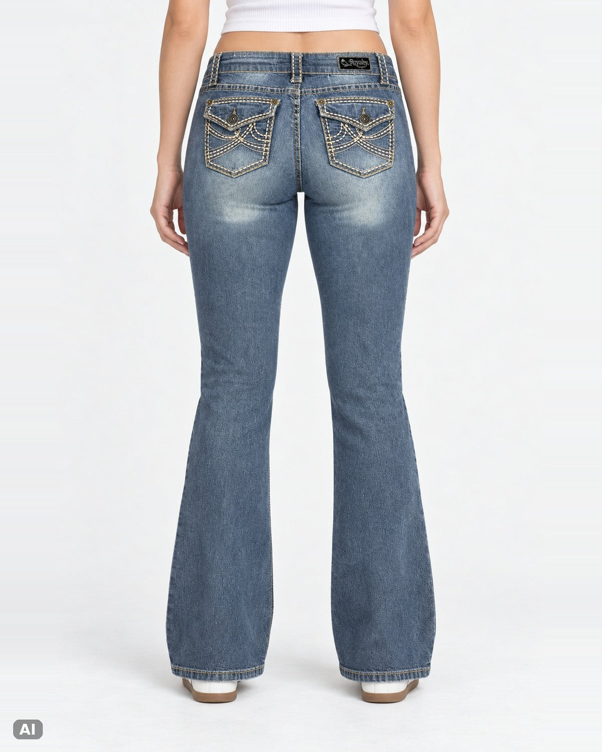 Royalty by YMI Mid Waist Bootcut Jeans – Gr. EU 40 / L – Hinten, KI-Visualisierung am Model