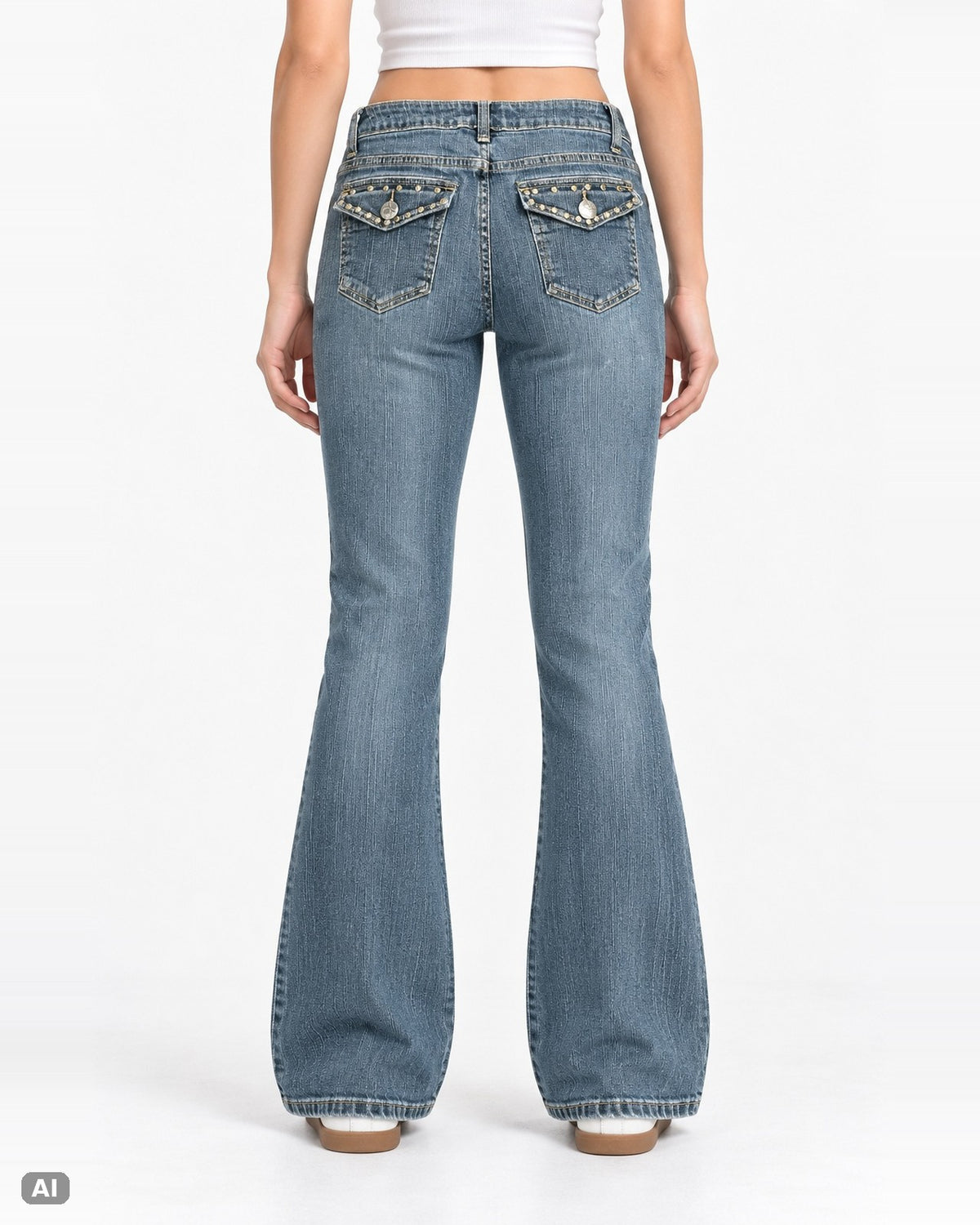 Fashion Bug Melrose Mid Waist Bootcut Jeans – Gr. EU 34 / XS – Hinten, KI-Visualisierung am Model