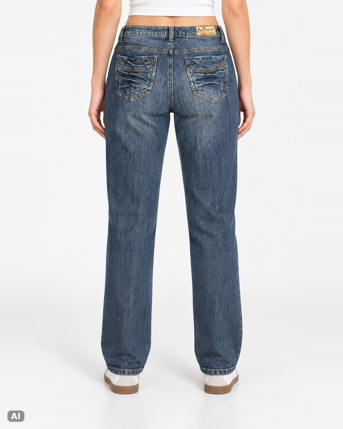 AJC by Arizona Mid Waist Straight Leg Jeans – Gr. EU 42 / XL – Hinten, KI-Visualisierung am Model