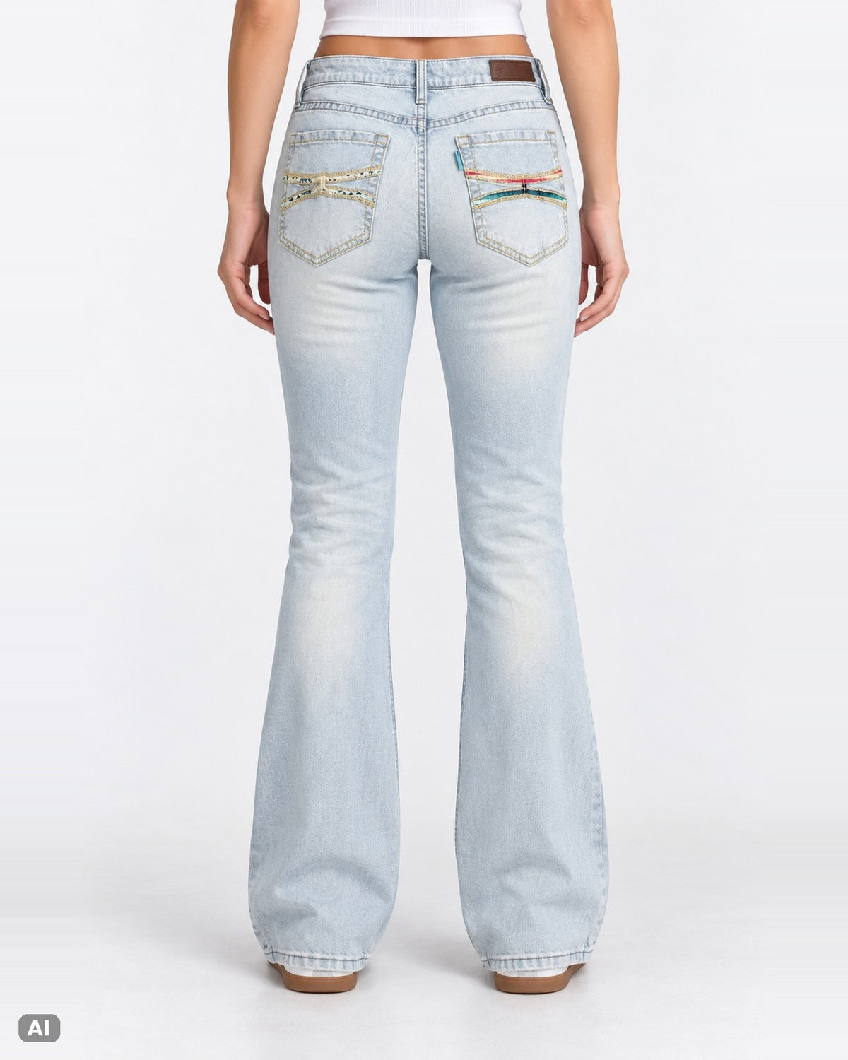 Rock & Roll Denim Mid Rise Bootcut Jeans – Gr. EU 36 / S – Hinten, KI-Visualisierung am Model