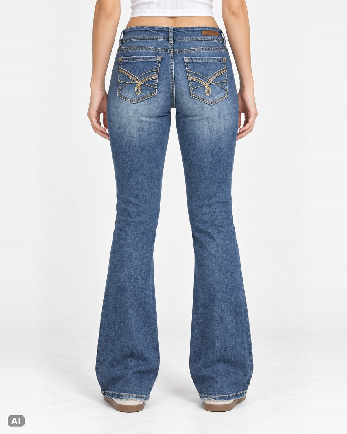 Wallflower Mid Waist Bootcut-Jeans – Gr. EU 36 / S – Hinten, KI-Visualisierung am Model