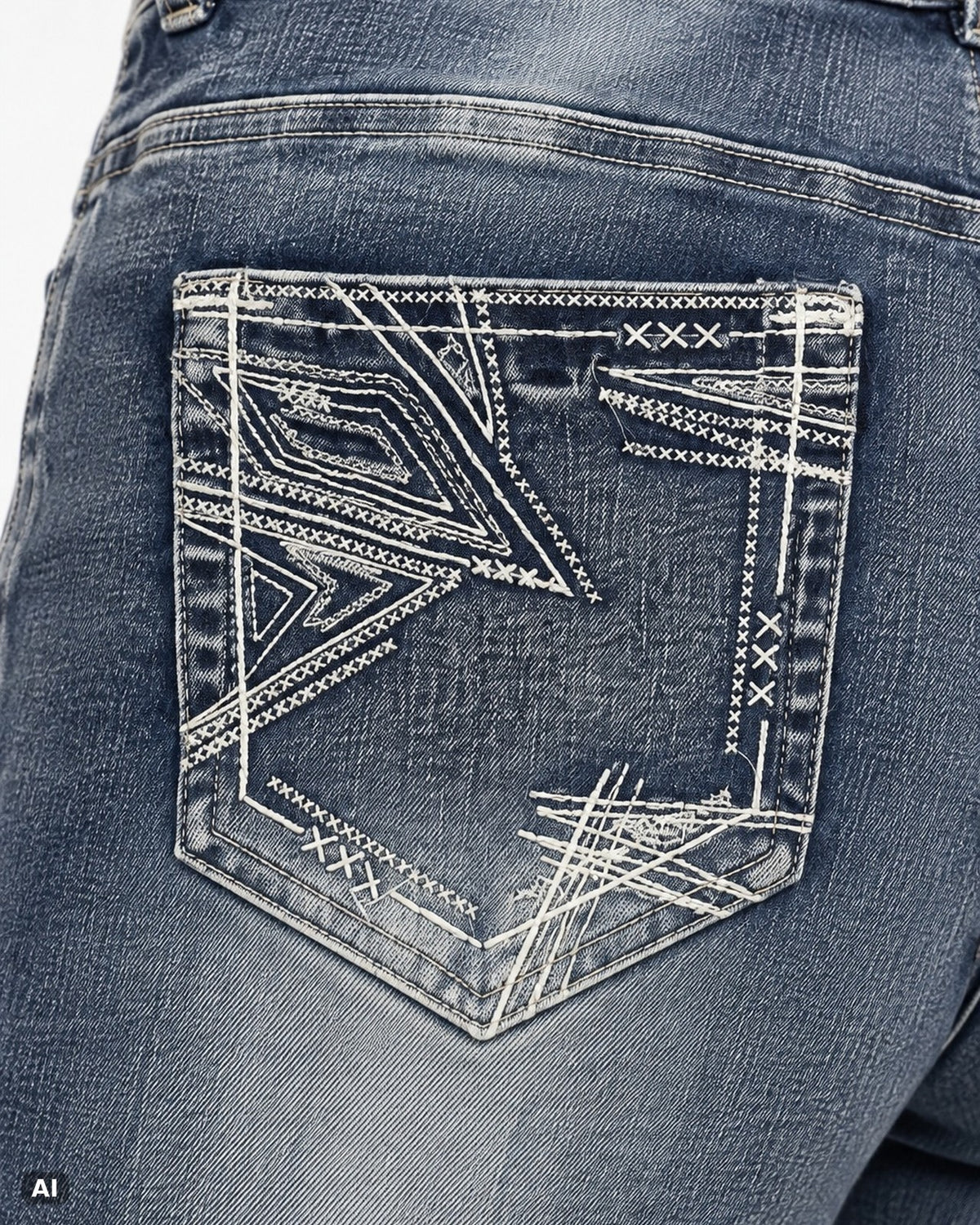 Jeanologie High Waist Bootcut Jeans – Gr. EU 40 / L – Detail hinten nah, KI-Visualisierung am Model