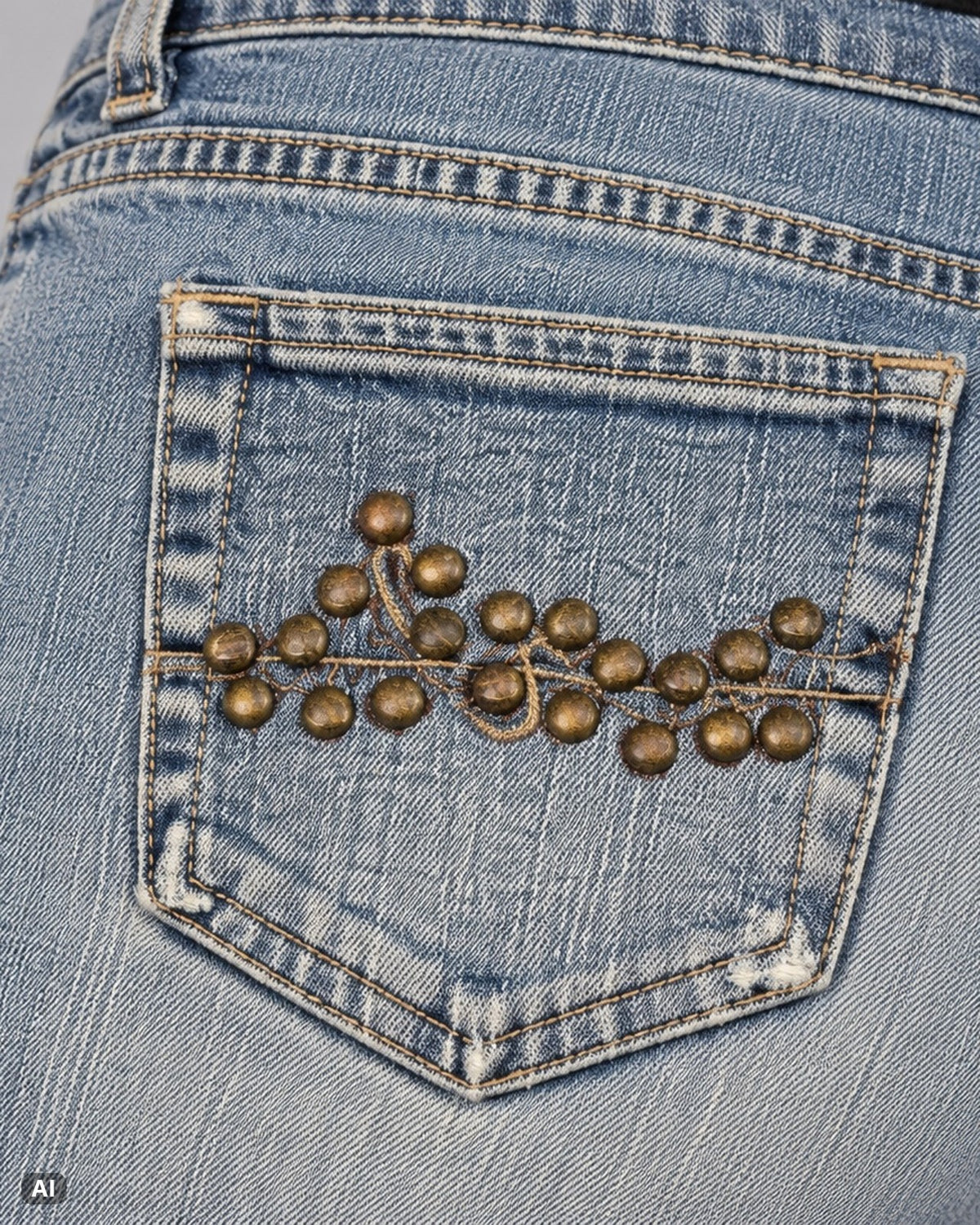 St. John's Bay Bootcut Mid Rise Jeans – Gr. EU 38 / M – Detail hinten nah, KI-Visualisierung am Model
