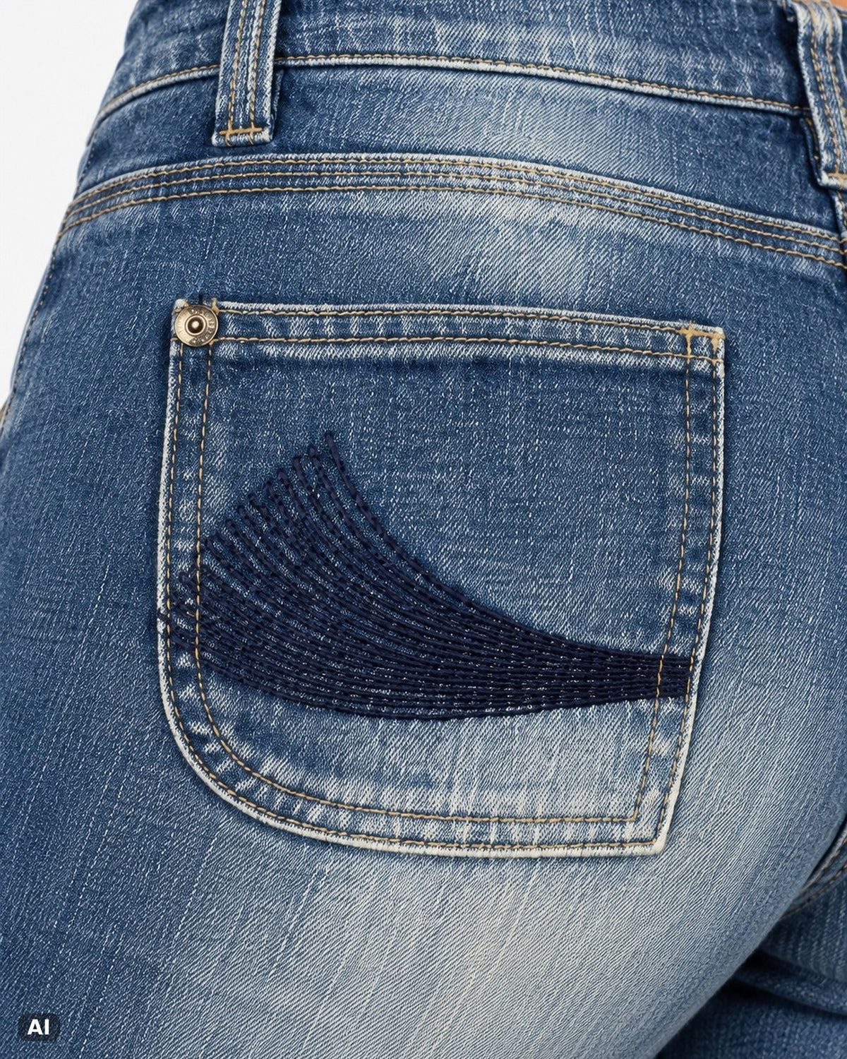 In Extenso Mid Rise Bootcut Jeans – Gr. EU 40 / L – Detail hinten nah, KI-Visualisierung am Model