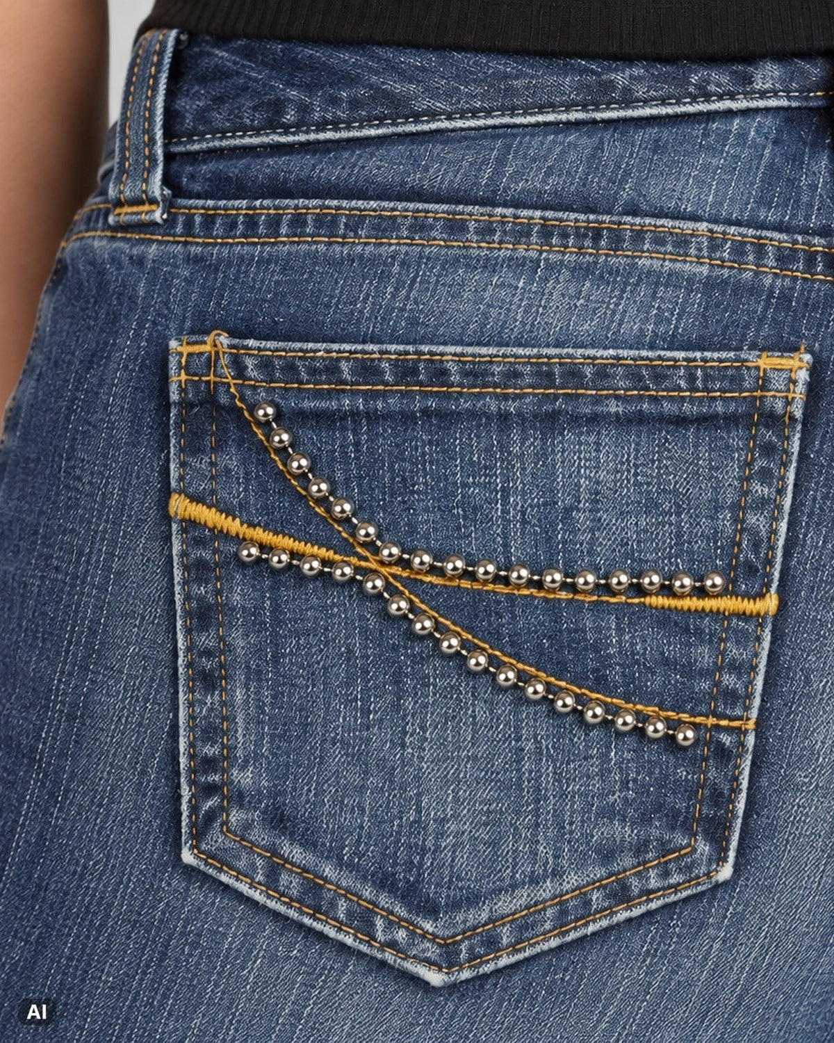 Gap Curvy Low Rise Flare Jeans – Gr. EU 36 / S – Detail hinten nah, KI-Visualisierung am Model
