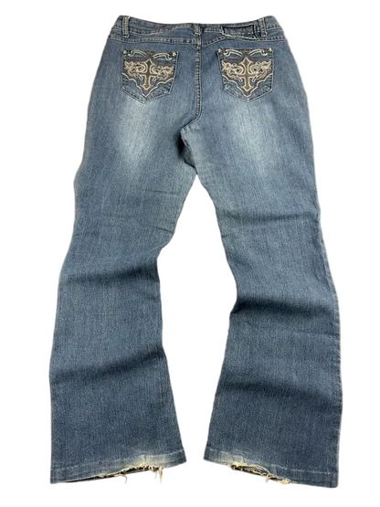 Authentic Denim Mid Rise W29 L30 Bootcut Miss Me Style Rock Revival McBling Y2K