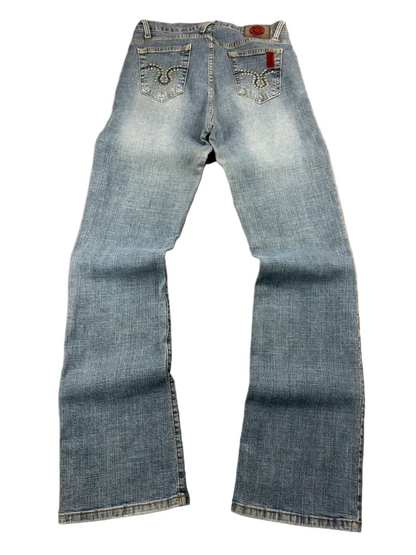 Ucaya Mid Rise Bootcut Jeans Damen W25/XS Y2K Miss Me Style McBling