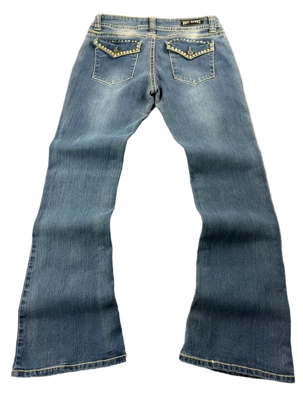 Red Rivet Low Rise W28 Bootcut McBling Y2K Studded Jeans Japan Style
