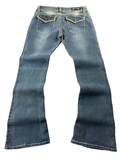 Red Rivet Low Rise W28 Bootcut McBling Y2K Studded Jeans Japan Style