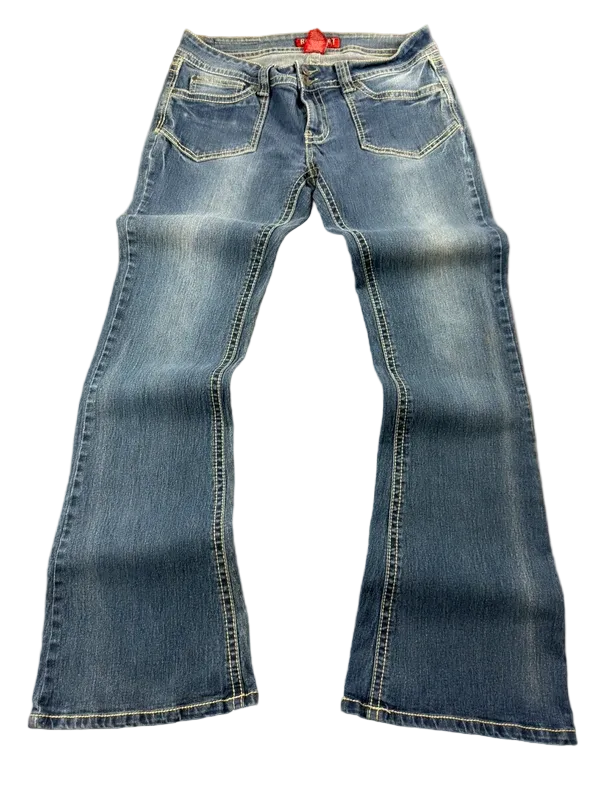 Red Rivet Low Rise W28 Bootcut McBling Y2K Studded Jeans Japan Style