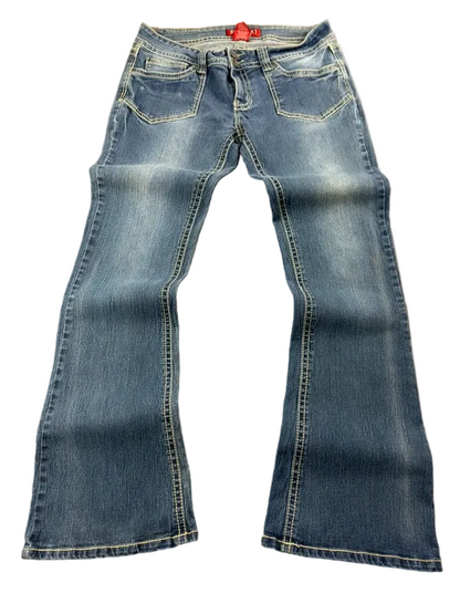 Red Rivet Low Rise W28 Bootcut McBling Y2K Studded Jeans Japan Style